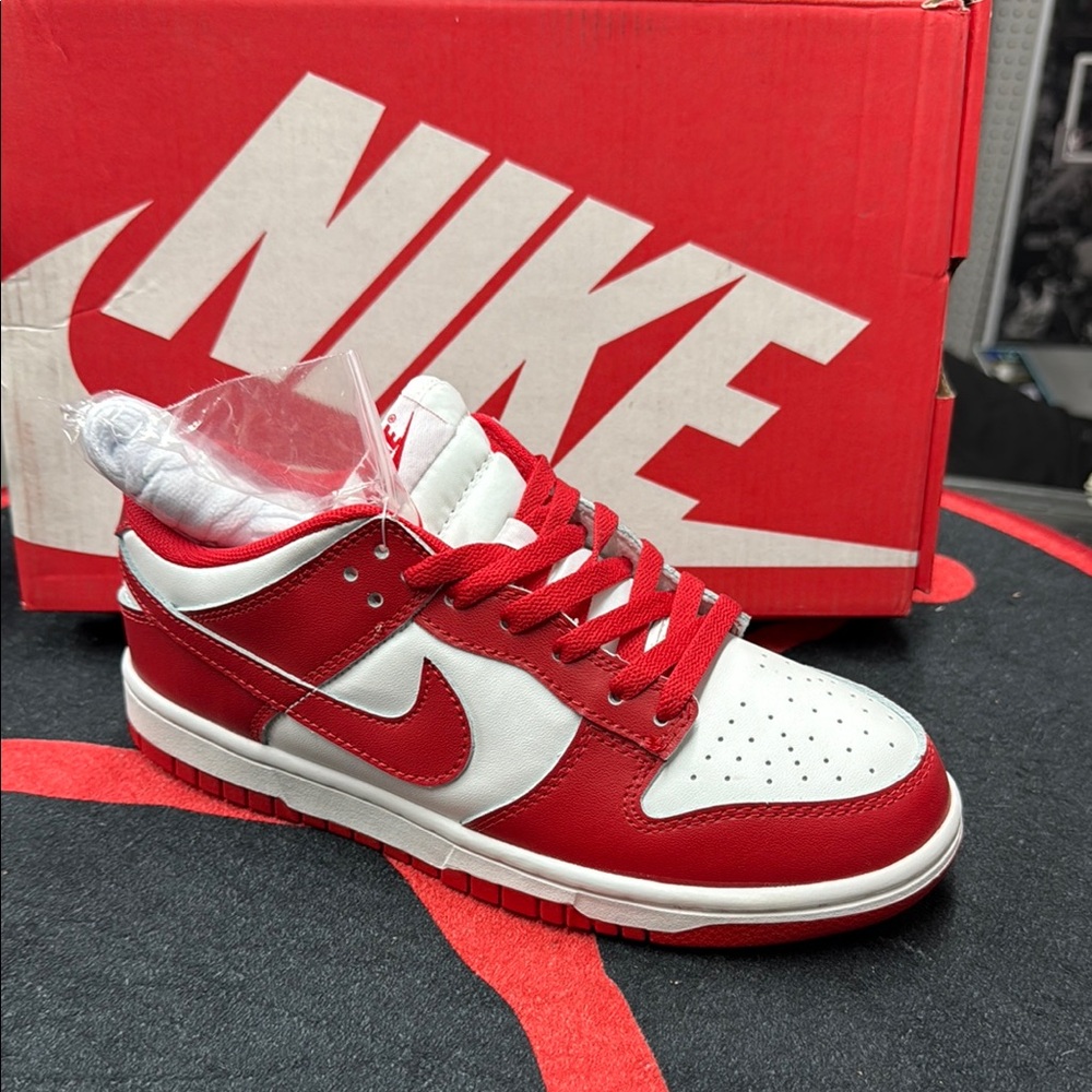 Nike Red and White Dunk Sneakers